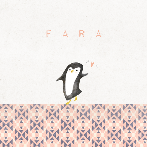 Eenvoudig geboortekaartje met een pinguin en een hartje
