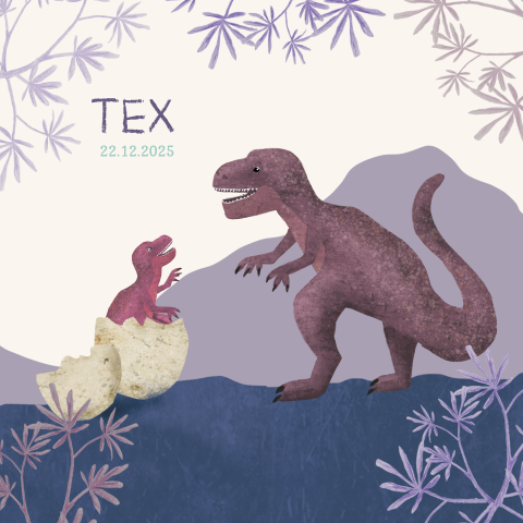 Geboortekaartje met T-rex uit ei