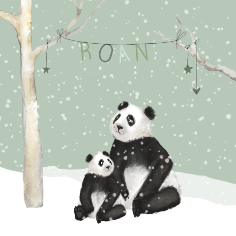 Geboortekaartje panda in de sneeuw