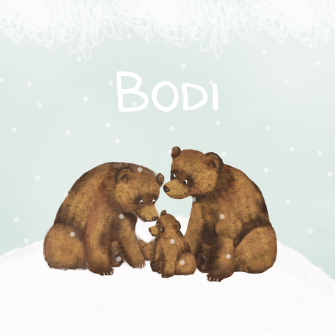 Lief geboortekaartje in de sneeuw met familie beer en babybeertje