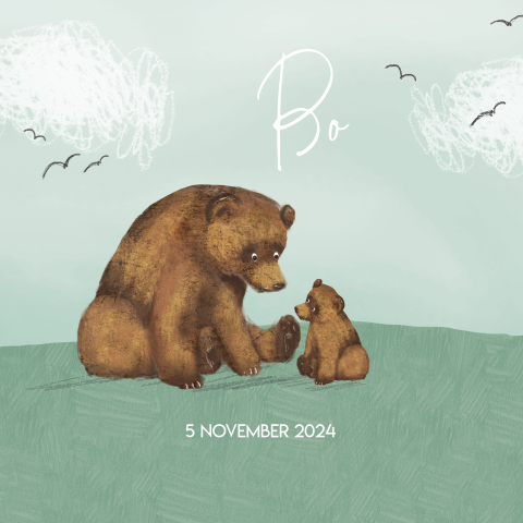 Lief geboortekaartje met grote beer en babybeertje